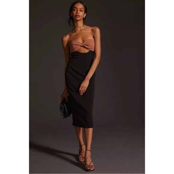black dress anthropologie Anthropologie Maeve Sheer Side Slit Dress Body Con Size S Black – Finds For  You main image 1